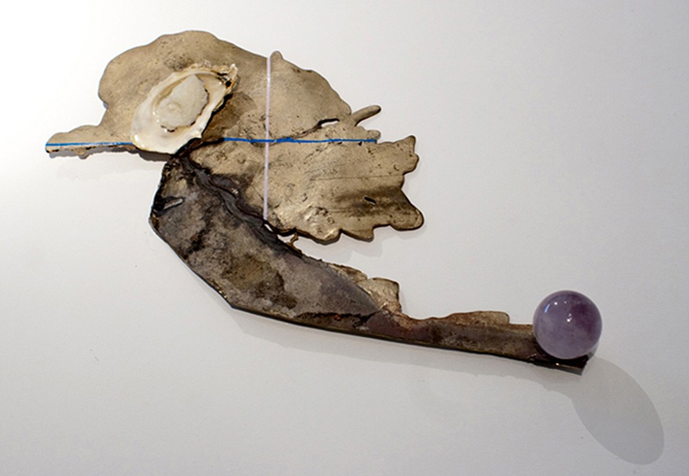 'Pearl. Under', 2009. Bronze, plastic, agate ball, paint 16 x 9 x 1.5 in